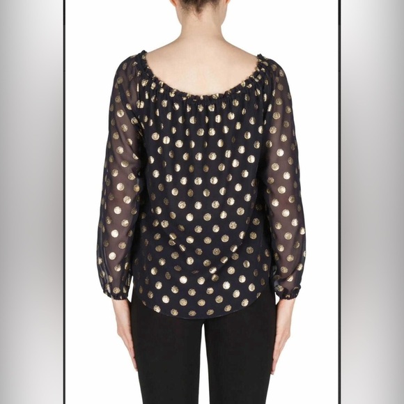 Joseph Ribkoff women’s 6 blouse, polka dot ruffle top, midnight blue and gold - Picture 2 of 11